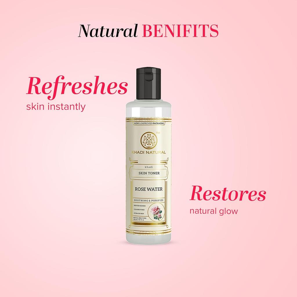 Khadi Natural Rose Water Herbal Skin Toner Hydrating Face Mist Balancing Refreshing Care For All Skin Types 210 ml