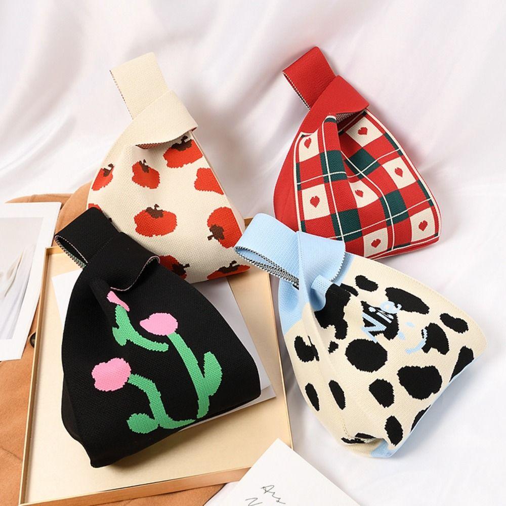 Mini Shoulder Bag Women Girls Knot Wrist Bag Handmade Knit Tote Bag