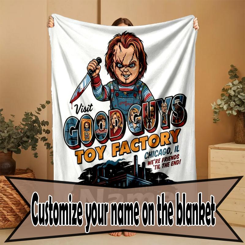 Custom Name Personalized Bride of Chucky Print Blanket, Home Decor, Bedroom, Sofa, Camping, Couch, Gifts for Birthday Christmas