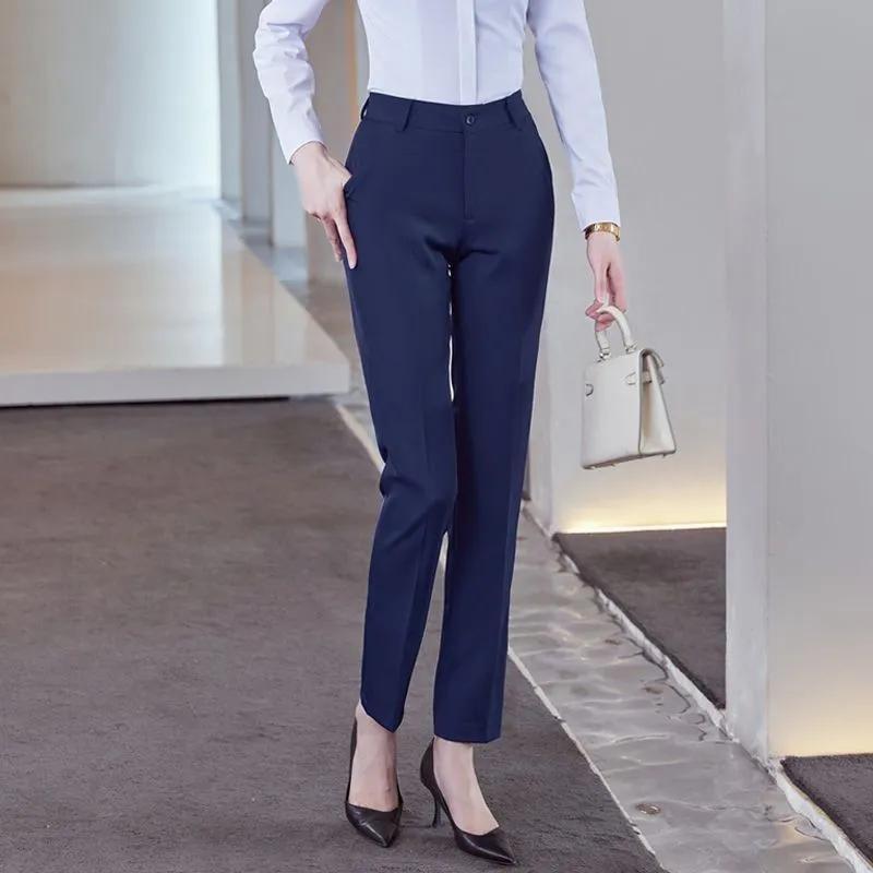 Damen Business Casual Schwarze High-Waist Straight Leg Hose