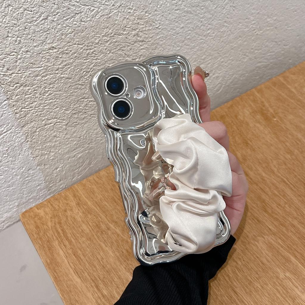 Electroplated premium silk scarf wristband for iPhone16Pro max Apple 17 mobile phone case 15/14 niche style