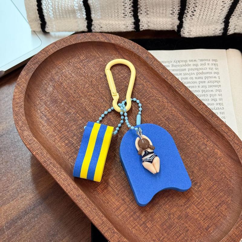 Cute Swimming Doll Keychain with Mini Floating Board Pendant Sturdy Clasp for Pencil Case Decor Kids Reward