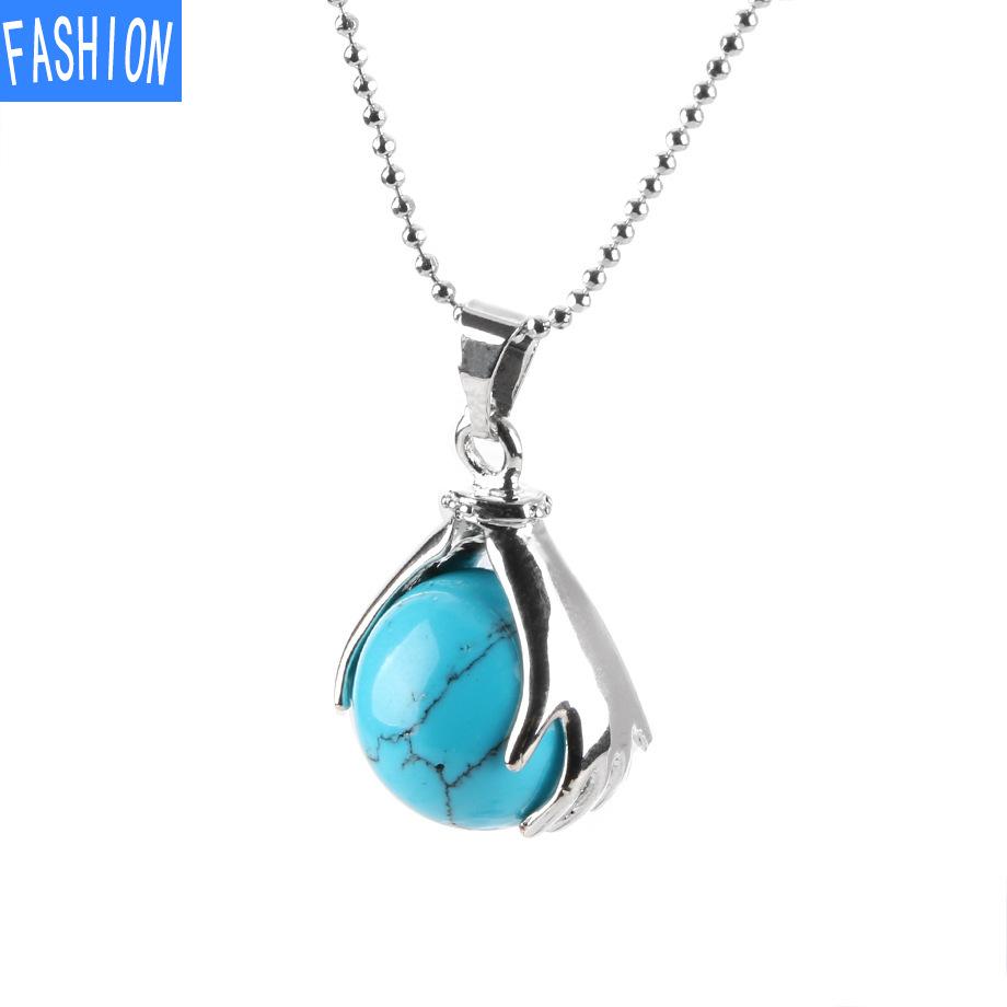 Palm Natural Stone Beads Crystal Pendant Necklace