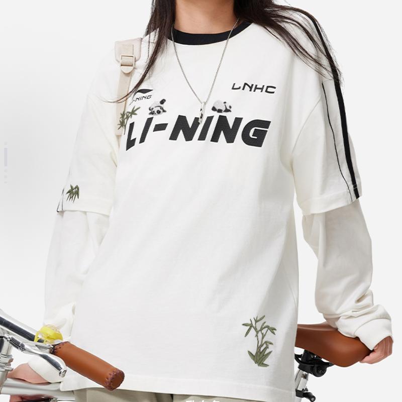 Li Ning Sports Fashion Series Letter Print Round Neck Loose Casual Short Sleeve T-Shirt Unisex Tops White AHSU657-1(TEAM702-3.4.2)