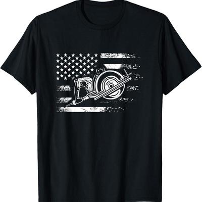 T-shirt Charpentier Drôle Drapeau Américain Menuisier Menuiserie