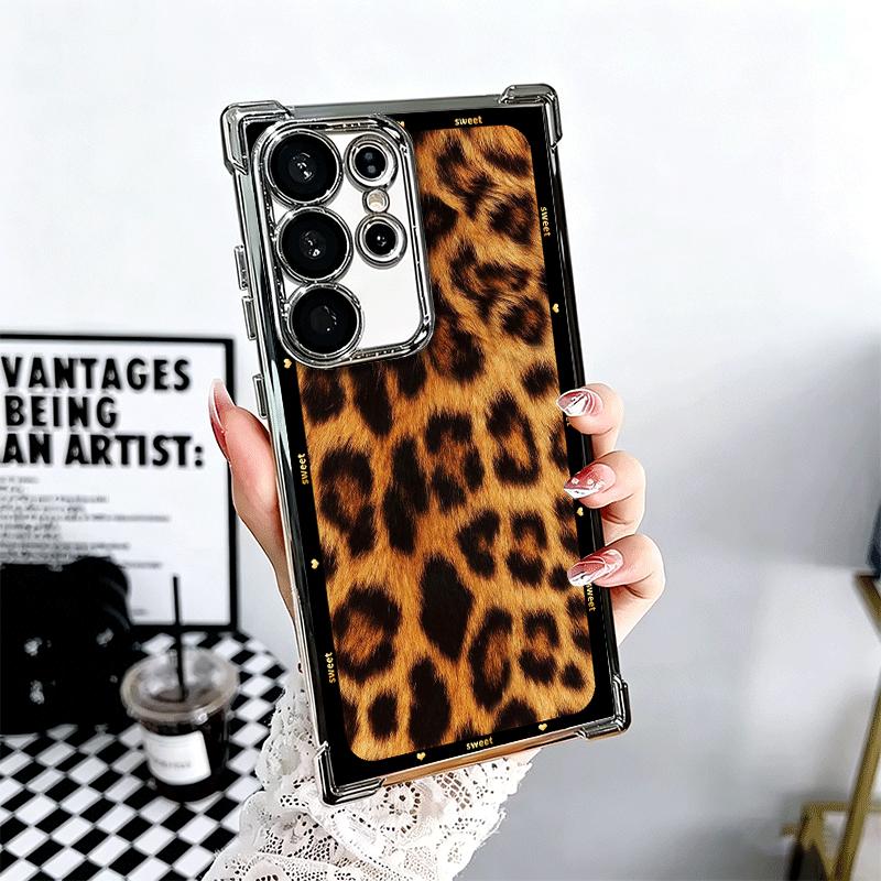 Fashion Sweet Leopard Print Plating Phone Case For Samsung Galaxy S24 S25 FE S26 Edge S23 Ultra S22 S21 Plus S20 Anti-Fall Airab