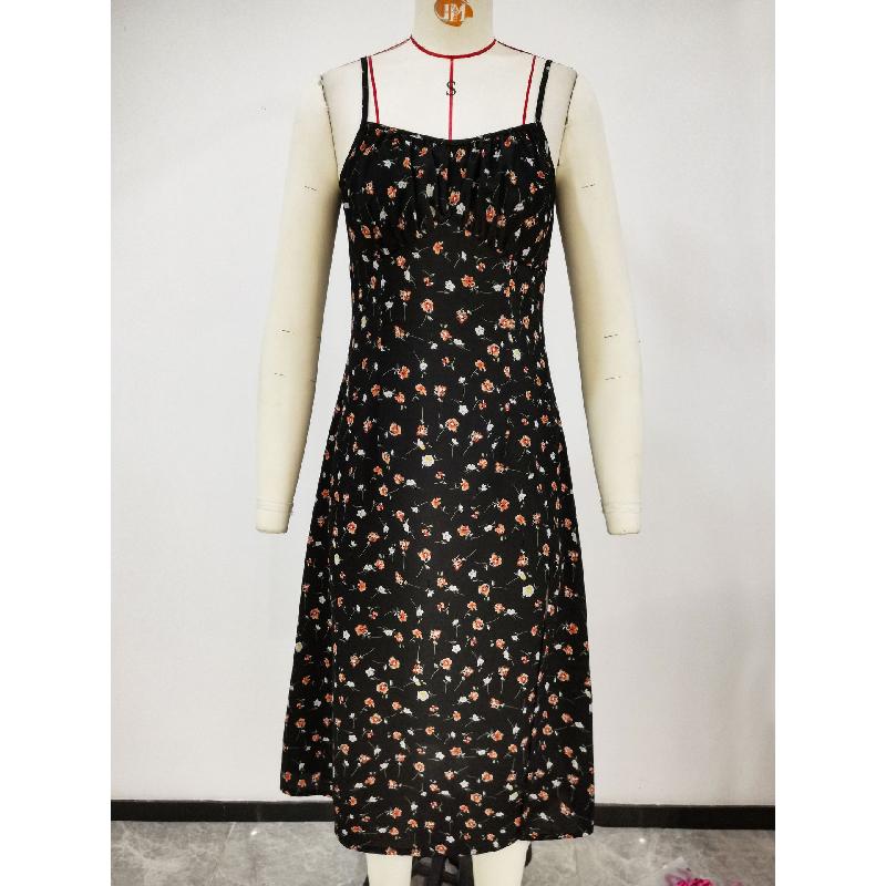 2026 Summer New Style Women's Floral Print Slit Camisole Dress Polka Dot Casual Long Dress