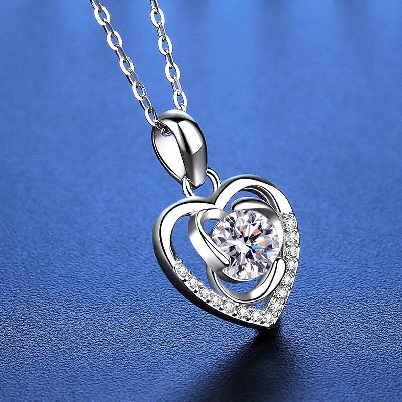Bague Ringen 1.0ct Heart Moissanite Pendant For Women Sparkly Imitation Diamond Jewelry 925 Sterling Silver Fine Jewelry Gift
