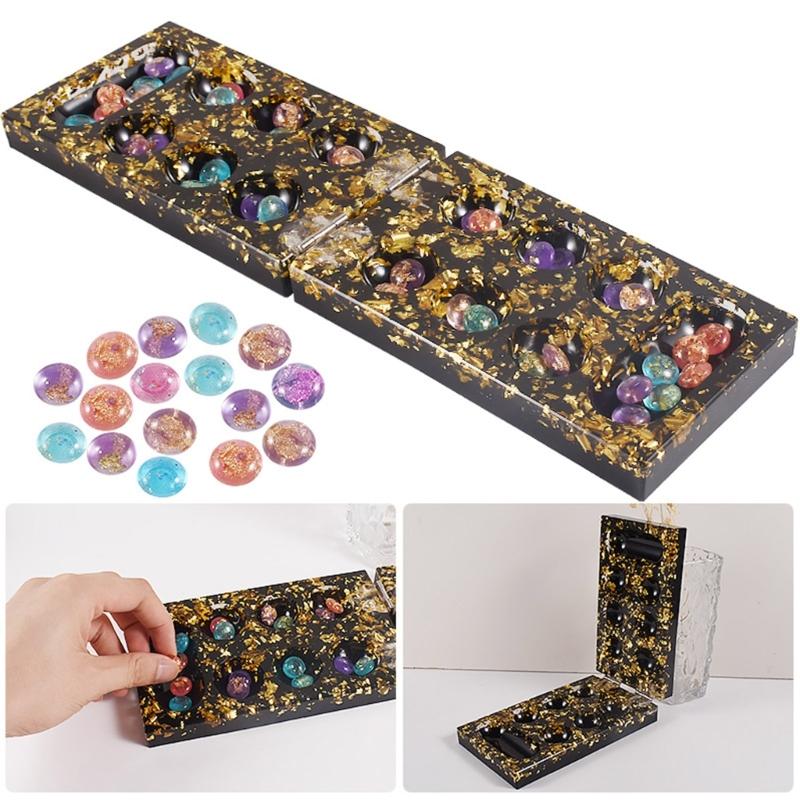 Crystal-Clear Resin Mold for Mancala Board Game Silicone Resin Molds Kit with Screw DIY Family Party Board Games Craft