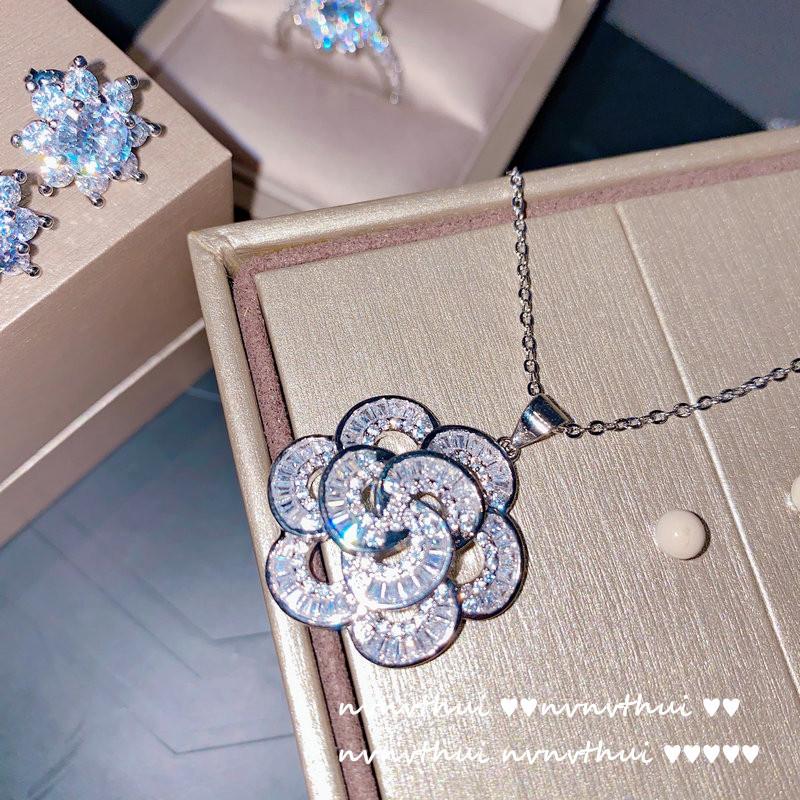Schubert Rose Flower Gemstone Necklace, Designer, 18K Gold-Plated Rose Flower Zircon Inlaid Bracelet, Earrings