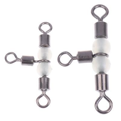 Lot de 10 connecteurs de pêche à 3 voies en acier inoxydable avec émerillon roulant et perles lumineuses pour attirer les poissons