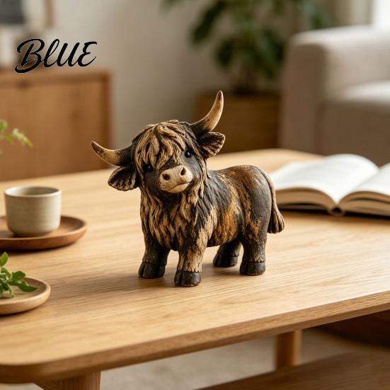 Country Style Shelf Decorations Farmhouse Highland Cow Figurine Resin Scottish Bull Statue Rustic Detailed Pastoral Home Accessories Tabletop