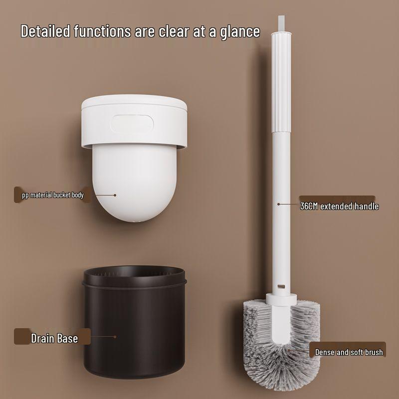 Wall-Mounted Long Handle Toilet Brush with Base - No Dead Corners, Ideal for Household Bathrooms, Squat Toilets, and Hanging Storage.