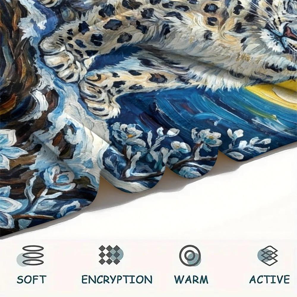 Snow Leopard Animal Print Flannel Blanket, High quality Comfortable for All Seasons, Home Decor, Warmth and Comfort, Perfect for Christmas Gifts114
