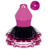Girls Dance Performance Dress Halter Sleeveless Backless Design Sparkling Sequins Decorated Tutu Costume
