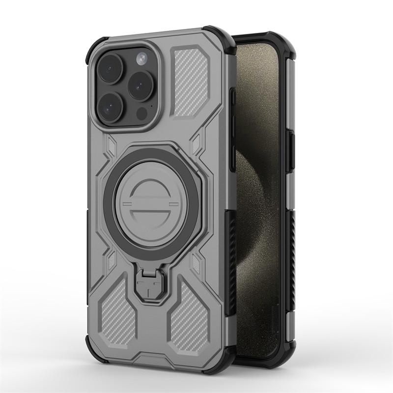 

Магнитный бронированный чехол для iPhone 15 Pro Max Чехлы для iPhone 15 Pro iPhone 15 Pro Max Чехол Magsafe Беспроводная зарядка Чехол для телефона iPhone 15 Pro Max серый