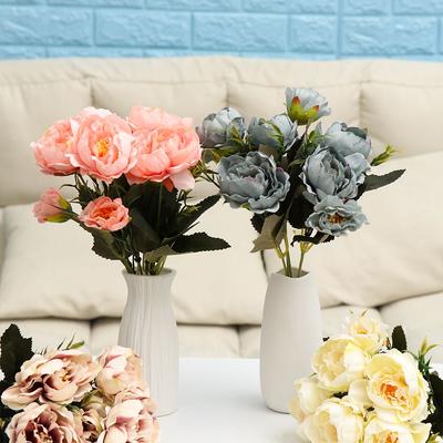 8 Head DIY Decor Wedding Vintage Artificial Flowers  Rose Bouquet Silk Peony  Party Decoration