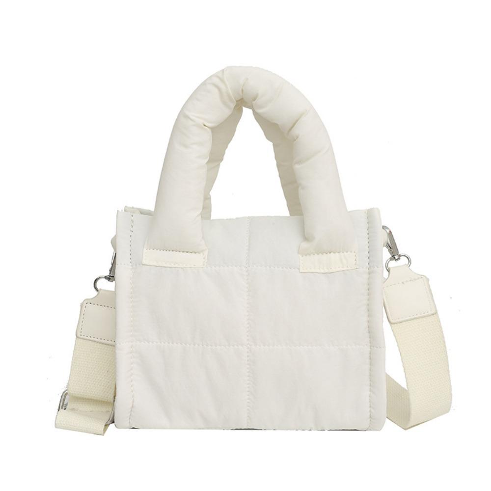 

Однотонная стеганая сумка-тоут из хлопка, большая вместимость, пухлая сумка через плечо, маленькая квадратная сумка, для девочек белый