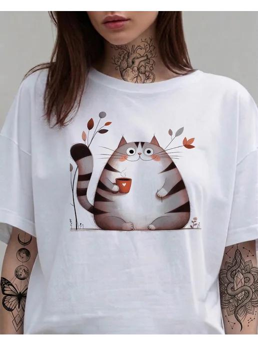 Summer T-shirt with a cat print 3XL
