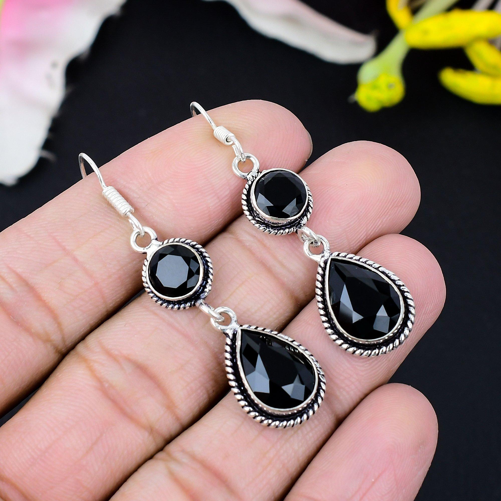 

Black Spinel Gemstone Handmade 925 Sterling Silver Jewelry Earring 2.56 KG-428