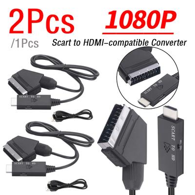 1/2Pcs Audio Video Adapter Scart To HDMI-compatible 1080P Video Converter Adapter DC 5V Micro USB Cable Accessories for HDTV/DVD