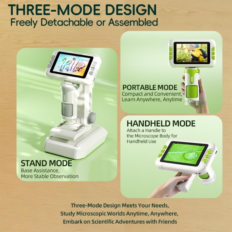 Multifunction Digital Microscope for Children Featuring Handheld Desktop Hanging Capabilities & Screen for Educational