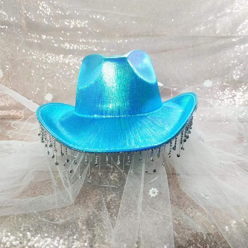 Glitter Cowboy Hat Tassel Jazz Hat Fedora Hat All-match for Street Shooting