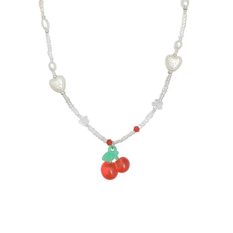 

Cherry Necklace Pearl Love Beaded Summer Versatile Simple Necklace Clavicle Chain Love New Trendy Jewelry Accessories