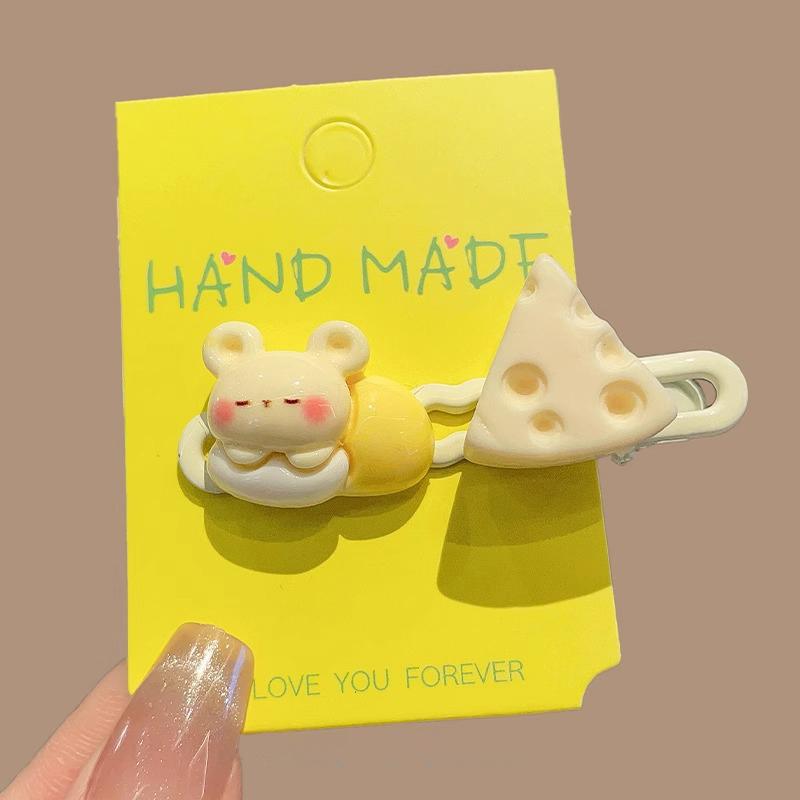 

Мультяшная молочно-желтая заколка для волос с сыром и мышкой, женская милая и свежая универсальная челка на лбу для девочек, сломанная заколка для волос, головной убор as the picture