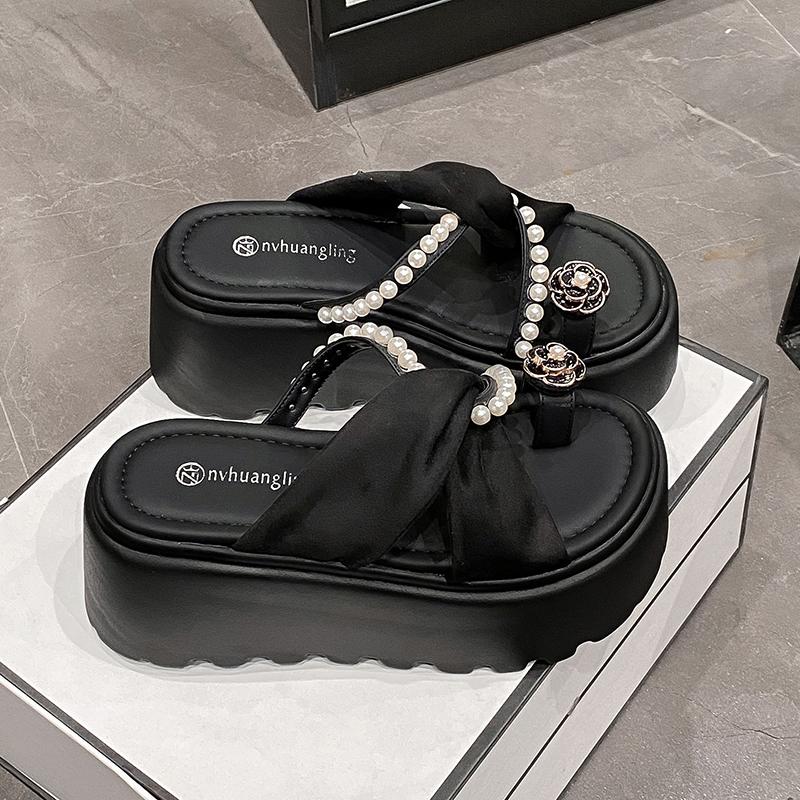 Fashion 8CM Platform Sandals Women 2025 Summer New Non-slip High Heels Flannel Slippers Ladies Open-toed Roman Soft Beach Shoes