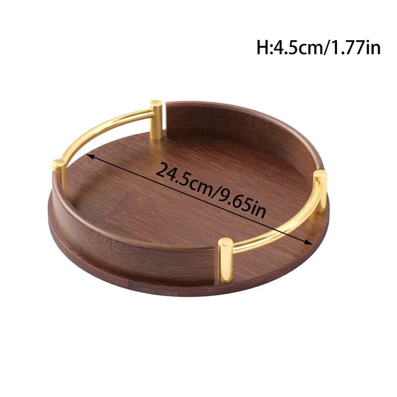 Retro Chinese Rectangular Bamboo Dry Tea Tray with Gold Handle