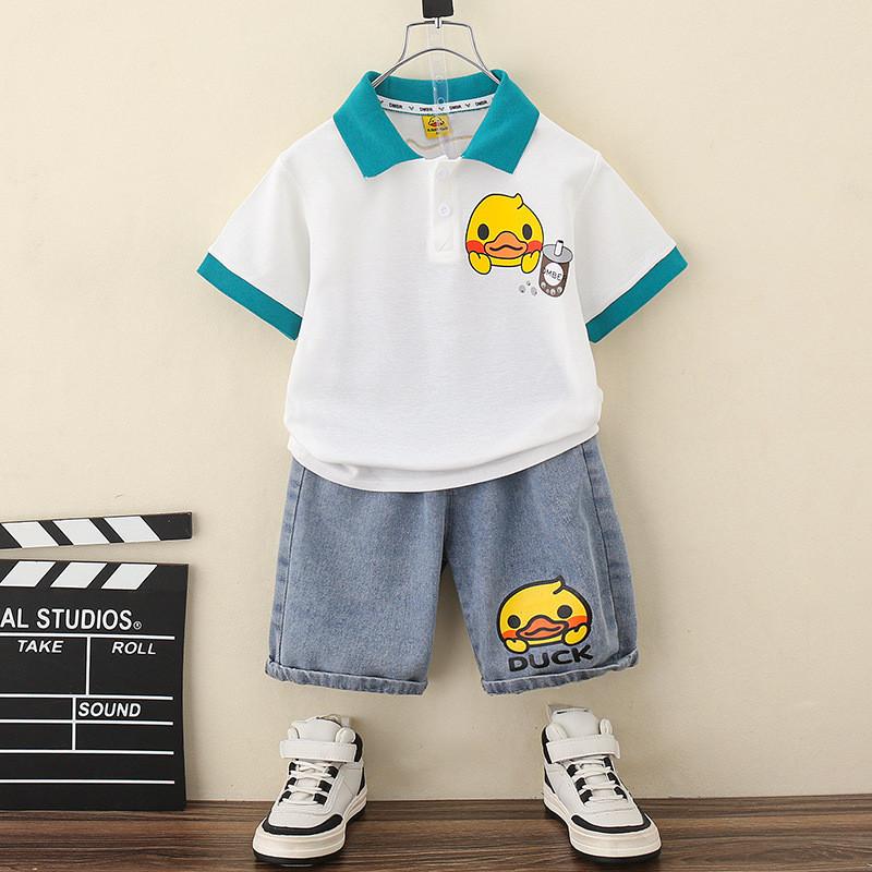 Adorable Little Yellow Duck Boys Summer Outfit Stylish Polo Short Sleeve Set For Kids