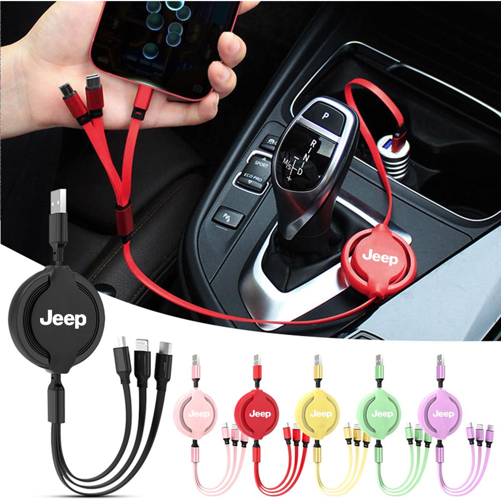 3 In 1 Fast Charger USB Data Cable Car Accessories For Jeep Grand Cherokee Wrangler JK Gladiator Compass Renegade Patriot Libert AKL1