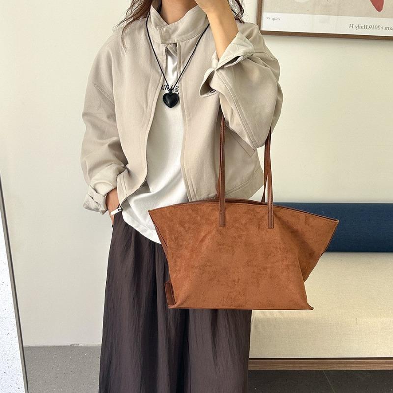 New tote bag retro suede versatile shoulder bag large capacity women's simple soft leather commuter bag