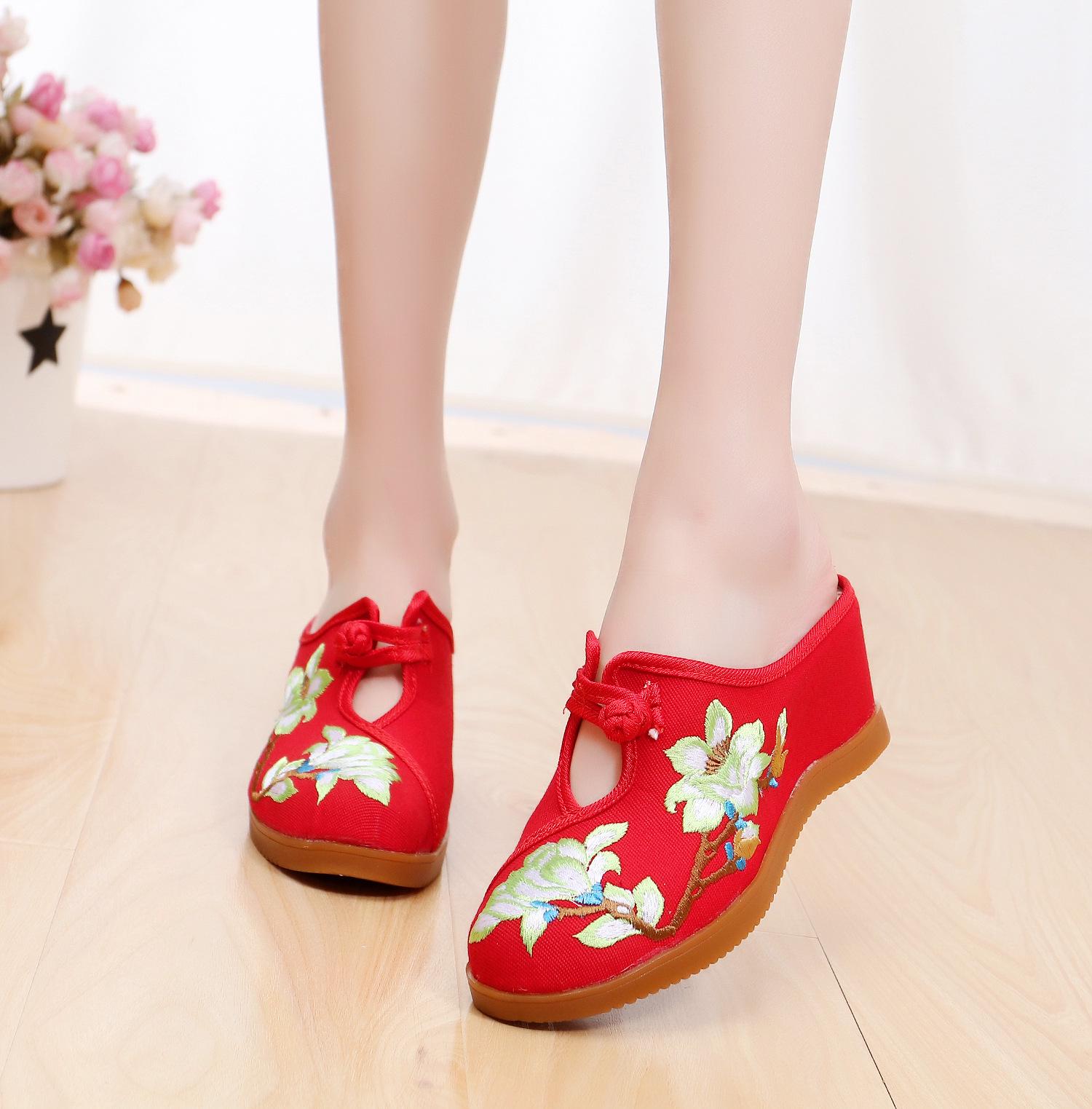 Вышитые льняные тапочки на танкетке в стиле ретро с ароматерапией Size 37 1619₽