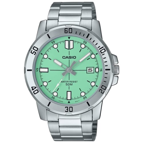 

Casio Men s Watch Teal Dial Silver Band Teal Sport, Teal, Hybrid.