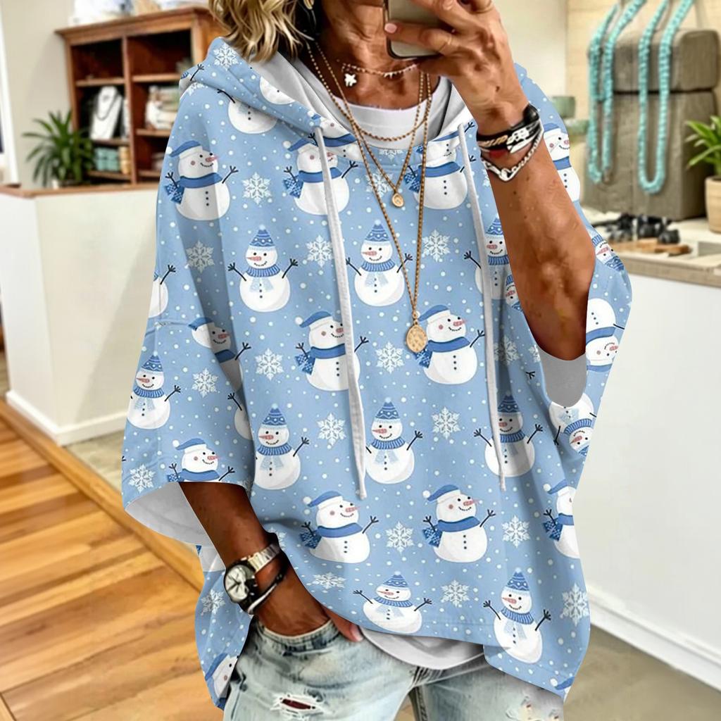 Women's Christmas Printed Hooded Loose Fit Long Sleeve Sweatshirt Top