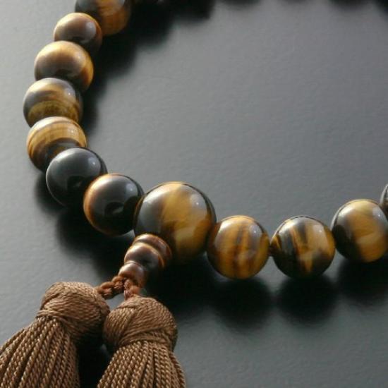 Kyoto Buddhist Altar Hayashi Prayer Beads for Pure Tiger Eye Stone Bag Kyoto Prayer Beads Can be used by all sects Men, Silk, Miyakofusa, [Tiger Eye]
