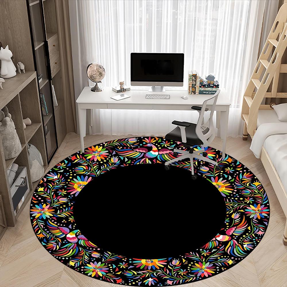 1PC Floral Embroidery Office Round Rug, Non Slip, Soft and Durable Office Rug for Interior Decoration, Perfect for Office
