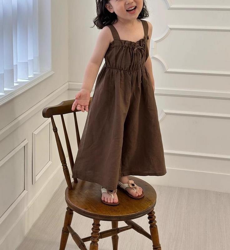 Summer Girls Jumpsuit Loose Children Wide Leg Pants Cotton Baby Girls Sling Pants Fashion Kids Clothes