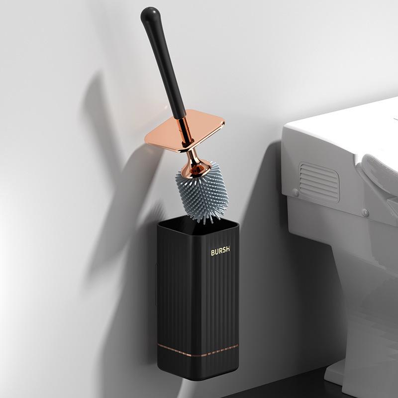 Wall-Mounted Silicone Toilet Brush with Storage Rack - No Dead Angles, Perfect for Bathroom Cleaning
