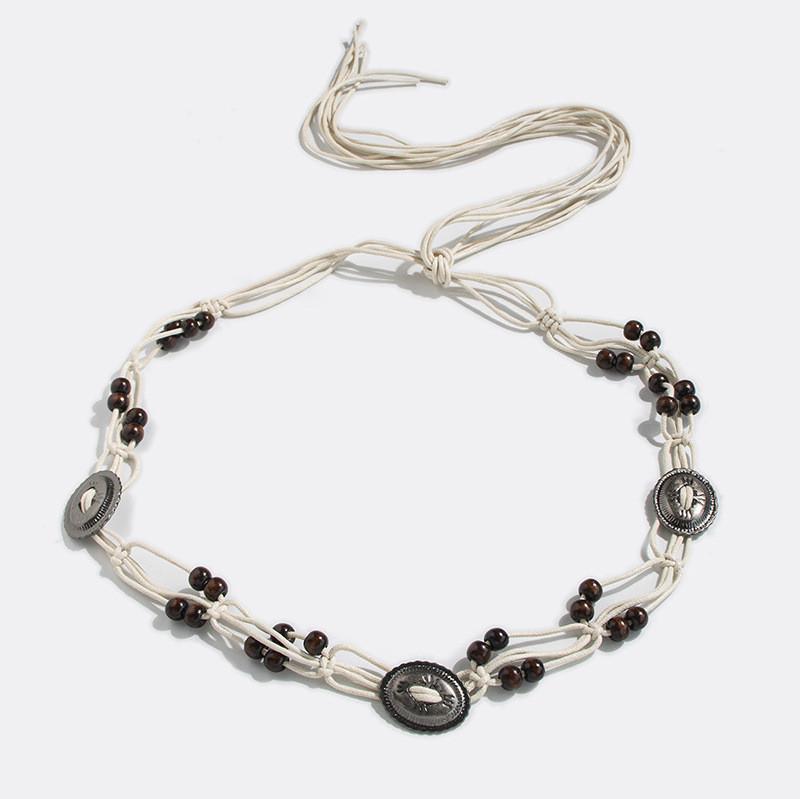 Bohemian Ethnic Style Waist Rope With Wooden Beads Handcrafted For Relaxed Summer Wear