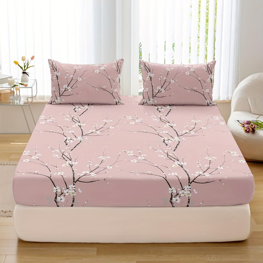 3pcs Printed Pattern Fitted Sheet Set (1* Fitted Sheet + 2* Pillowcases Without Core)