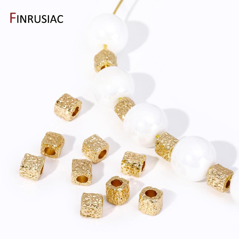 14K Gold Plated Brass Textured Square Cube Beads Metal Spacer Beads,Separators for Beads,DIY Jewelry Making Materials