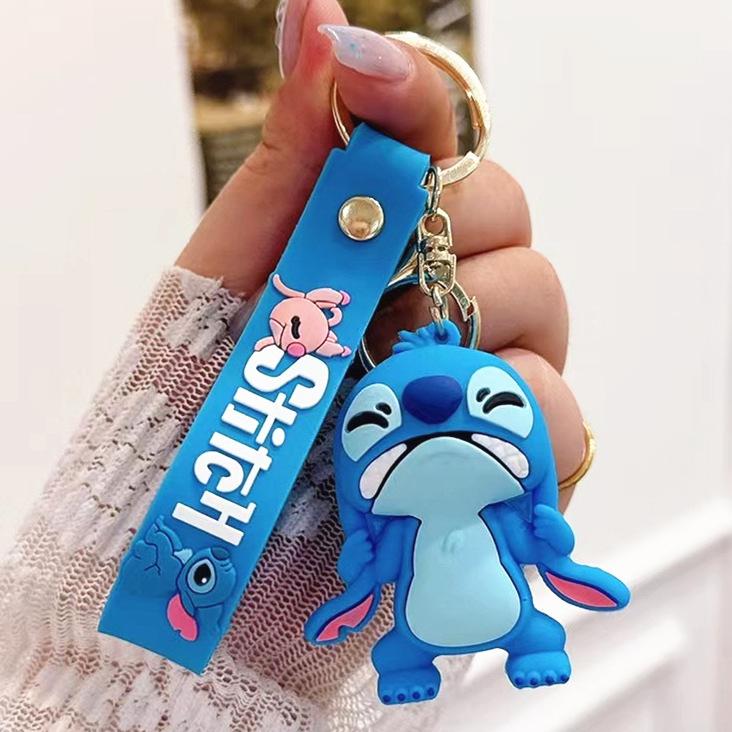 Car Cute flower Stitch bag pendant keychain Star and Stitch PVC soft plastic doll pendant couple small key chain Gift