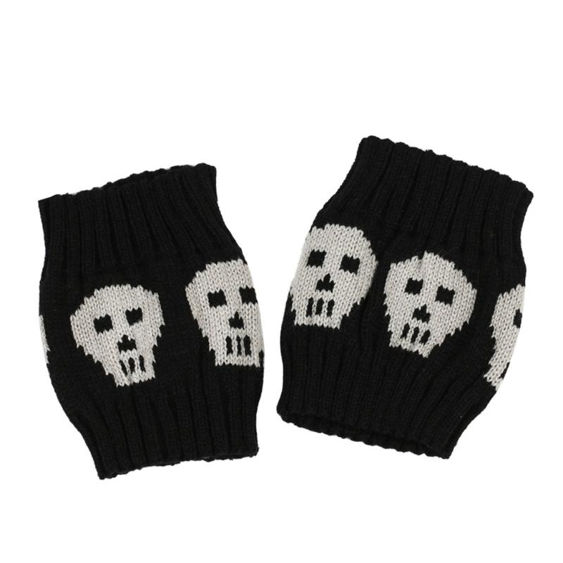 Lolitas Leg Warmers Punk Skull Knitted Leg Sleeves Goth Baggy Cuffs Ankle Heap Socks JK Uniform Foot Cover Streetwear