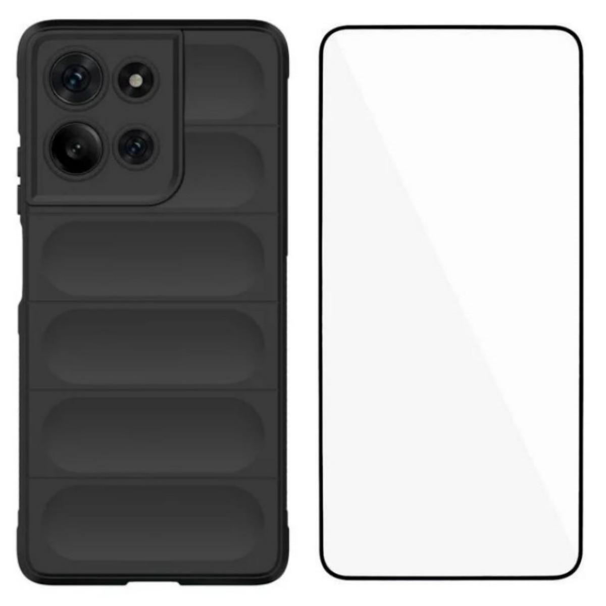 

Для Motorola Moto G75 5G чехол из ТПУ серии WANLONFENG HD противоскользящий чехол для телефона с закаленным стеклом Black