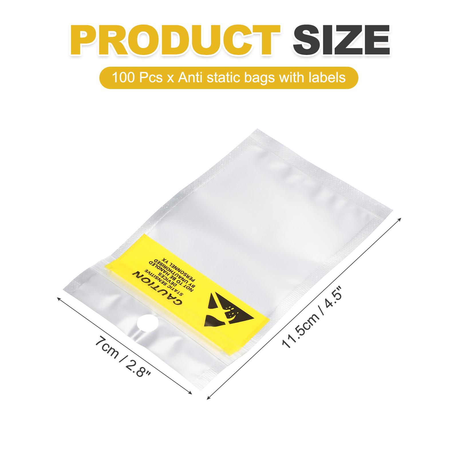 

100 Pcs Anti Static Bags Resealable ESD Shielding Bag with Labels for Hard Drive HDD SSD Electronic Device Motherboards, Silver