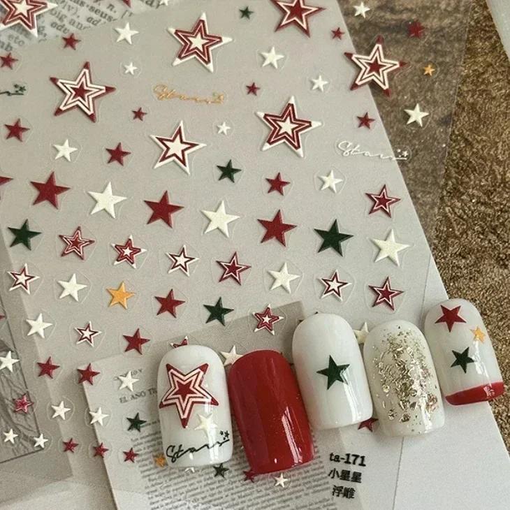 Charming Hollow Stars Love Geometric Five-pointed Star Self Adhesive 5D Nail Art Decorations Stickers Shiny Manicure Decal