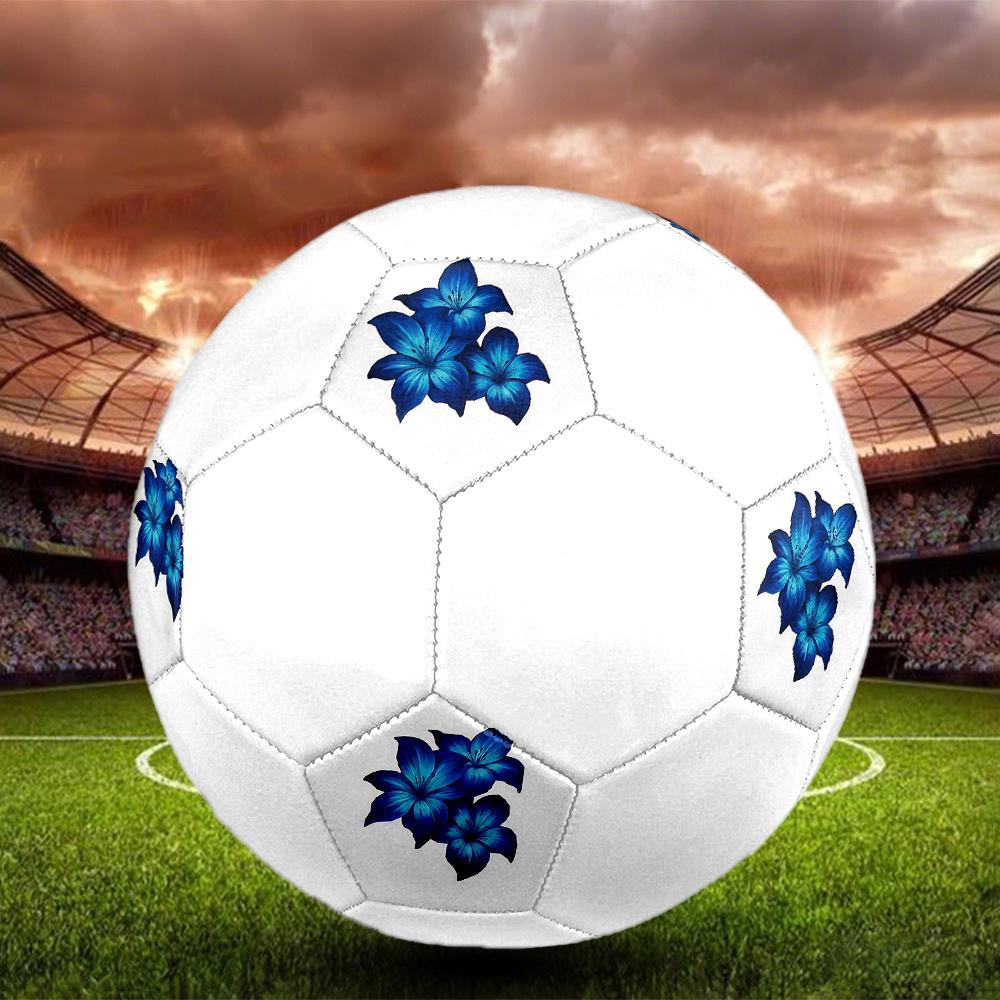 1PC Blue Lily Flowers Soccer Ball Size 5 Football Machine Sewn Indoor/Outdoor Universal Football W109